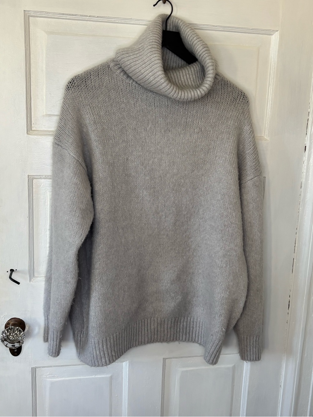 Zara Light Gray Oversized Fuzzy Turtleneck Sweater